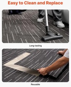 VEVOR Carpet Tiles Reusable 610x610 mm, 24 PCS Modular Carpet Square Rug, Commercial Floor Soft Padded for Seamless Cover 8.9㎡, Easy DIY Replacement for Living Room Bedroom Office Indoor, Gray