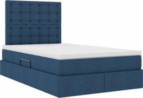 vidaXL LED Κρεβάτι αποθήκευσης με στρώμα Μπλε 120 x 190 cm Ύφασμα