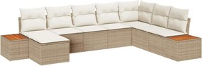 vidaXL Σετ Καναπέ Κήπου με μαξιλάρι 8 pcs Μπεζ Πολυ ράταν