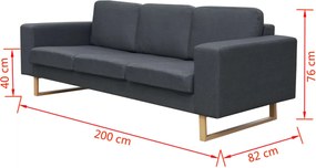 vidaXL Καναπές Τριθέσιος Σκούρο Γκρι Υφασμάτινος