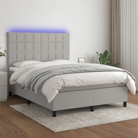 vidaXL Κρεβάτι Boxspring με Στρώμα & LED Αν.Γκρι 140x200εκ. Υφασμάτινο