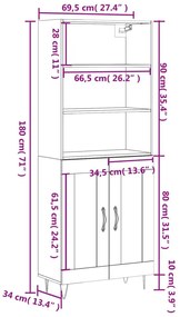 Ντουλάπι Λευκό 69,5x34x180 εκ. από Επεξεργασμένο Ξύλο - Λευκό