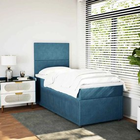 vidaXL Κρεβάτι Boxspring με Στρώμα Μπλε 90x200 εκ. Βελούδινο