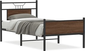 vidaXL Πλαίσιο Κρεβ. Χωρ. Στρώμα Καφέ Δρυς 90x200 εκ. Επεξ. Ξύλο