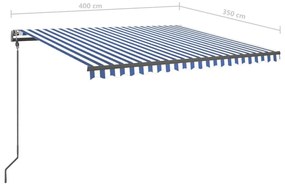 Τέντα Συρόμενη Χειροκίνητη με LED Μπλε / Λευκό 4 x 3,5 μ. - Μπλε