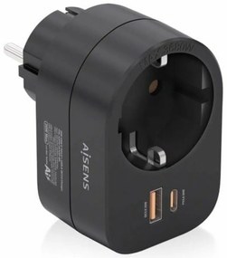 Πρίζα Τοίχου με 2 Θύρες USB Aisens ASPS-1A1C07-BK Μαύρο 100-250 V 16 A