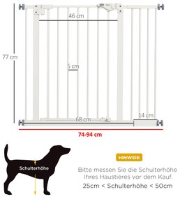 Dog Door Gate Barrier Pet Gate Metal Plastic 74-80/87-94cm Λευκό