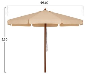 Ομπρέλα επαγγελματική Waller Φ3,00x2,30Υ με ξύλινο σκελετό μπεζ