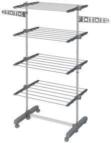 HOMCOM Στεγνωτήριο ρούχων 5 επιπέδων, αναδιπλούμενο, σύστημα One-Klick, 142 cm x 55 cm x 172 cm, γκρι + ασημί