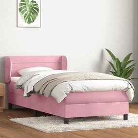 Κρεβάτι Boxspring με Στρώμα Ροζ 80x220 εκ. Βελούδινο - Ροζ