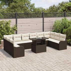 vidaXL Σετ Καναπέ Κήπου με μαξιλάρι 11 pcs Καφέ Πολυ ράταν
