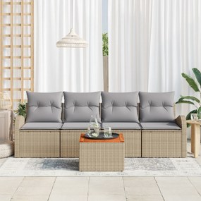 vidaXL Σετ 5 Τεμαχίων Καναπέ Κήπου με Μαξιλάρια Μπεζ Πολυ Ρατάν Ακακία