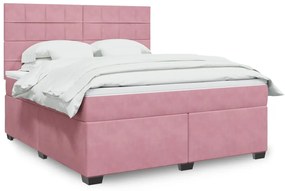 vidaXL Κρεβάτι Boxspring με Στρώμα Ροζ 180x200 εκ. Βελούδινο