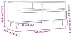 Έπιπλο Τηλεόρασης Γυαλ. Λευκό 100x34,5x44,5 εκ. Επεξεργ. Ξύλο - Λευκό