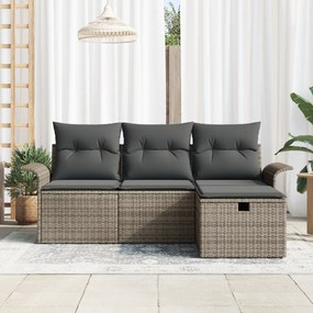 vidaXL Σετ Καναπέ Κήπου 4 Τεμαχίων με Μαξιλάρια Γκρι Πολυ Ρατάν