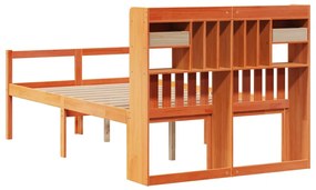 Κρεβάτι Βιβλιοθήκη Χωρίς Στρώμα 120x200 εκ Μασίφ Ξύλο Πεύκου - Καφέ