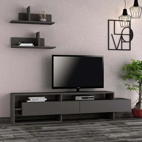 Έπιπλο τηλεόρασης Gara Megapap από μελαμίνη χρώμα ανθρακί 180x29,8x42εκ. - 0214143
