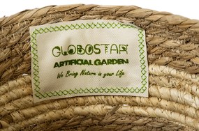 GloboStar® Artificial Garden KYTHIRA 20273 Διακοσμητικό Πλεκτό Καλάθι - Κασπώ Γλάστρα - Flower Pot Μπεζ με Λευκό Φ22cm x Υ15cm