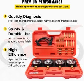 VEVOR Fuel Vacuum Carburetor Synchronize Tool Kit Fuel vacuum Carburetor Synchronizer carb sync Gauge σετ με ελαστικό σωλήνα