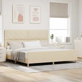 vidaXL Σκελετός Κρεβατιού με κεφαλάρι Κρεμ 200 x 200 cm ύφασμα