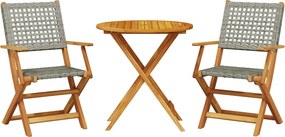 vidaXL Σετ Επίπλων Bistro 3 Τεμαχίων Γκρι Ρατάν/Μασίφ Ξύλο