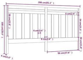 vidaXL Κεφαλάρι Κρεβατιού Μαύρο 206 x 4 x 100 εκ. Μασίφ Ξύλο Πεύκου