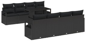 vidaXL Σετ Σαλονίου Κήπου 9 Τεμαχίων με Μαξιλάρια Μαύρο Συνθετικό Ρατάν