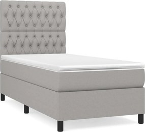vidaXL Κρεβάτι Boxspring με Στρώμα Ανοιχτό Γκρι 90x200 εκ. Υφασμάτινο