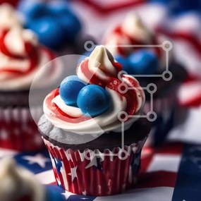 Intra Συλλεκτικό Ξύλινο Παζλ Plywood  4mm - Πατριωτικά Cupcakes σε φόντο αμερικανικής σημαίας Σε Ξύλινο Κουτί - Διαστάσεις: 10x10 cm – 25 κομμάτια