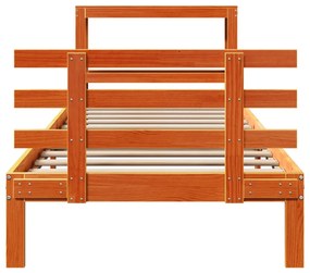 Πλαίσιο Κρεβατιού Κεφαλάρι Καφέ Κεριού 90x190 εκ. Μασίφ Πεύκο - Καφέ