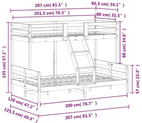 Κουκέτα 80x200/120x200 εκ. Λευκό από Μασίφ Ξύλο Πεύκου - Λευκό