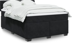 vidaXL Κρεβάτι Boxspring με Στρώμα Μαύρο 140x190 εκ. Βελούδινο
