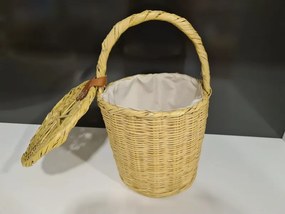 Ψάθινο καλάθι με καπάκι σε φυσικό χρώμα 26x26/42εκ.