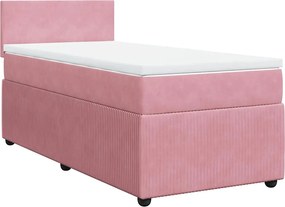 vidaXL Κρεβάτι Boxspring με Στρώμα Ροζ 90x200 εκ. Βελούδινο