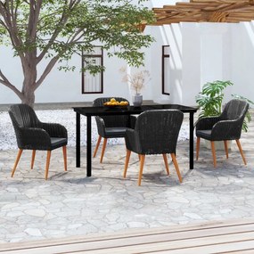 vidaXL Σετ Τραπεζαρίας Κήπου 5 Τεμαχίων Μαύρο με Μαξιλάρια