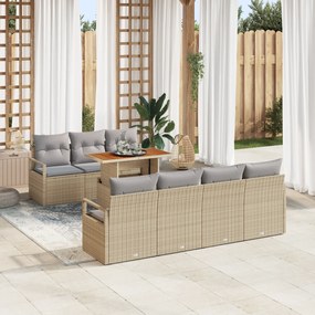 vidaXL Σετ Σαλονιού Κήπου 8 pcs Μπεζ και Γκρι Μεγάλο Ρατάν και ατσάλι