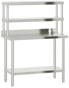 vidaXL Πάγκος Εργασίας Κουζίνας με Ράφι 110x55x150 εκ. Ανοξείδ. Ατσάλι