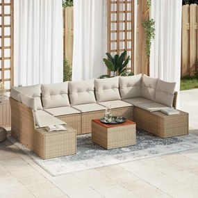vidaXL Σετ Καναπέ Κήπου με μαξιλάρι 8 pcs Μπεζ Πολυ ράταν