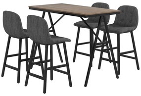 Σετ μπαρ HOMCOM 5 τεμαχίων, τραπέζι και 4 καρέκλες, με κουμπιά, παχύ μαξιλάρι, όψη λινό, Σκούρο γκρι