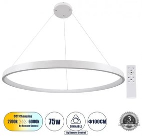 Κρεμαστό Φωτιστικό Οροφής LED CCT 75W 8743 lm NEMESIS 61165 Λευκό Globostar 61165 Λευκό