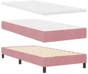 vidaXL Κρεβάτι Box Spring  με Στρώμα Ροζ 90x200 εκ Βελούδο