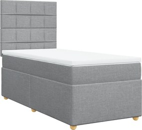 vidaXL Κρεβάτι Boxspring με Στρώμα Ανοιχτό Γκρι 90x190 εκ. Υφασμάτινο