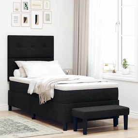 vidaXL Κρεβάτι Box Spring με Στρώμα & Παγκάκι Μαύρο 100x200 εκ. Ύφασμα