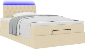 vidaXL Οθωμανικό κρεβάτι με στρώμα &amp; LEDs Cream 120x190cm ύφασμα