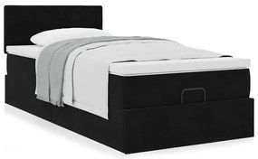 vidaXL Οθωμανικό κρεβάτι με στρώμα Μαύρο 90x200cm Velvet