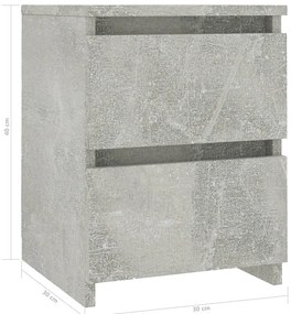 vidaXL Κομοδίνα 2 τεμ. Γκρι Σκυροδέματος 30x30x40 εκ. από Επεξ. Ξύλο