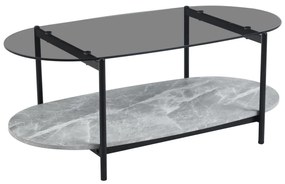 ΤΡΑΠΕΖΙ ΣΑΛΟΝΙΟΥ ΟΒΑΛ KITTY  ΓΥΑΛΙ ΦΙΜΕ TOP-GREY MARBLE ΜΕΛΑΜΙΝΗ 110x50x43Υεκ