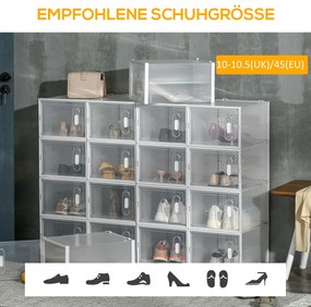 HOMCOM Σετ 18 τεμαχίων, Στοίβαξη κουτιών παπουτσιών για παπούτσια έως μέγεθος 45, Μαγνητικές πόρτες, Πλαστικό, 28 x 36 x 21 cm