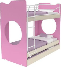 Κουκέτα Ξύλινη Alfa Set Joy Για Στρώμα 90x200cm - Χρώμα Ροζ &amp; Φυσικό Δρυς
