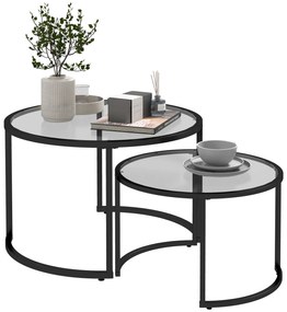 HOMCOM Σετ 2 Τραπεζάκια Σαλονιού Βιομηχανικού Σχεδιασμού, Γυάλινα Τραπέζια, Στοιβαζόμενα, Μαύρο + Διαφανές
